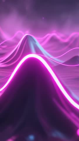 Vertical video pulling back through neon ridge and glowing strands in futuristic haze