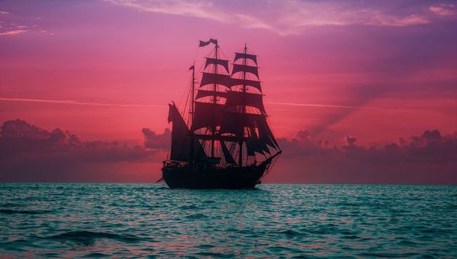 Majestic Sailing Ship Silhouette at Sunset