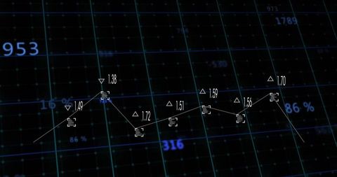 Neon Line Graph Dashboard Showing Data Points, Numeric Labels and Tech Grid Overlay