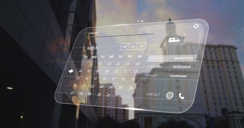 Futuristic digital interface overlaying urban cityscape