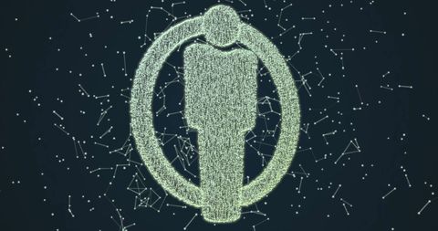 Digital Person Icon with Network Connections on Black