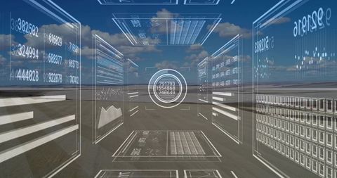 Innovative holographic data display in futuristic desert environment