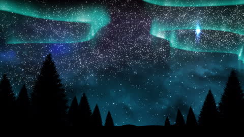 Northern Lights and Snow Over Snowy Pines in a Winter Wonderland
