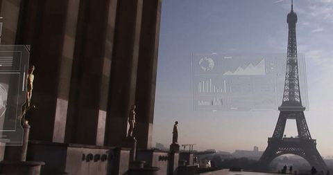 Holographic Display Over Paris Skyline with Eiffel Tower View
