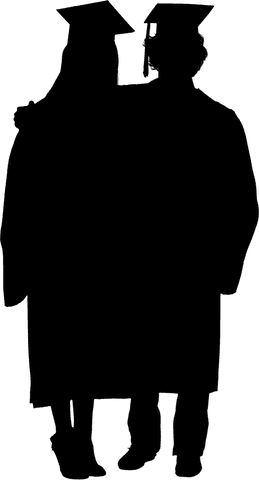 Graduation embracing couple silhouette on transparent background