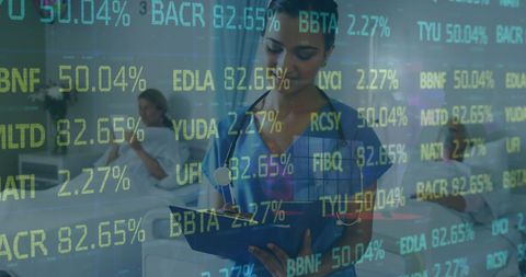 Female Doctor Analyzing Digital Data Interface