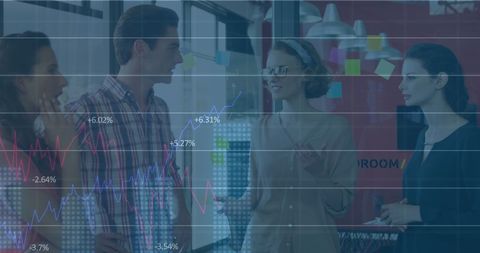 team collaborating with global financial data overlay - Download Free Stock Images Pikwizard.com