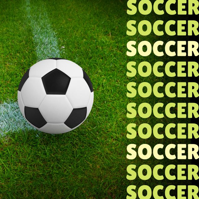 Soccer Ball on Grass with Soccer Text Repeated Vertical - Download Free Stock Templates Pikwizard.com