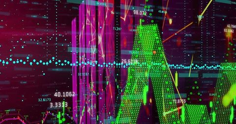 Futuristic digital data processing with financial graphs