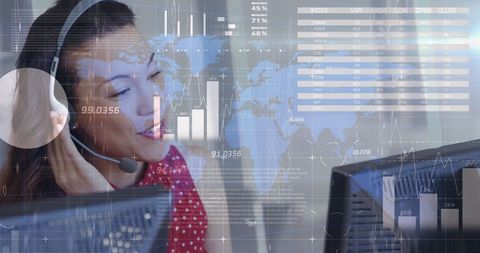 Financial Analyst Office With Digital Data Overlays