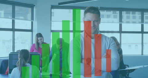 Confident Professional Overlaid with Data Analytics Animation