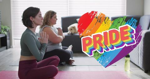 LGBTQ+ Lifestyle: Couple Practicing Yoga at Home with Pride