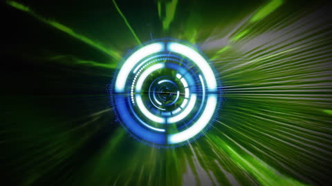 Futuristic Digital Interface with Green Light Trails
