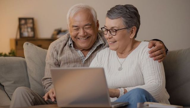Happy Senior Asian Couple Enjoying Time with Technology at Home