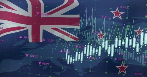 New Zealand Flag Overlay with Stock Market Analysis
