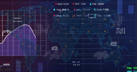 Global Data Network Display with Tech Icons and Coverage