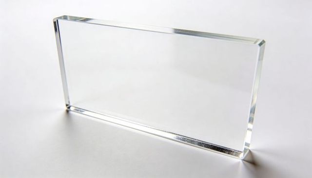 Clear acrylic block tilting on edge with beveled edges and caustic lighting