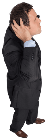 Transparent Businessman Holding Head in Stressful Moment