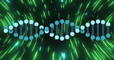 Futuristic DNA Helix Diagram Surrounded by Biotech Elements