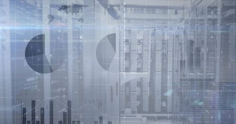 Abstract data center analytics concept with server racks