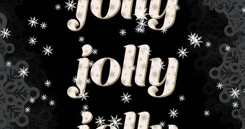 Repetitive jolly text with snowflakes on black background
