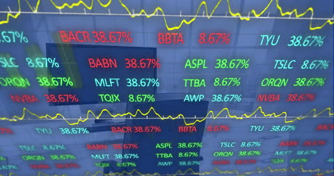 Stock Market Data Animation Overlaying Modern Workspace