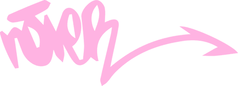 Graffiti arrow and 'this' calligraphy in pastel pink on transparent background
