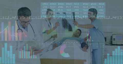 Doctors Analyzing Data and Examining Patient in Modern Hospital
