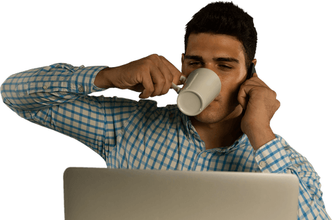 transparent man drinking coffee working on laptop - Download Free Stock Videos Pikwizard.com