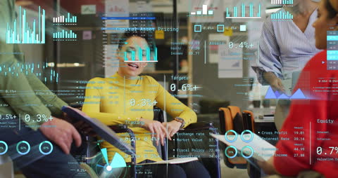 Business Team Collaborating Amid Digital Financial Data