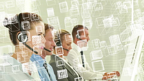 Customer Service Team Wearing Headsets in Network Concept