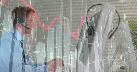 Customer service agent analyzing financial market data