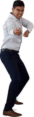 Businessman pulling invisible rope on transparent background