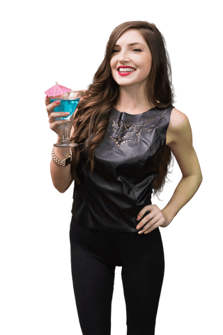 Celebrating Caucasian Woman Holding Cocktail on Transparent Background