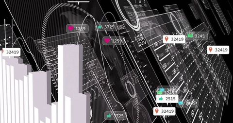 Futuristic Data Analytics Dashboard with 3D Bar Graph and Infographics