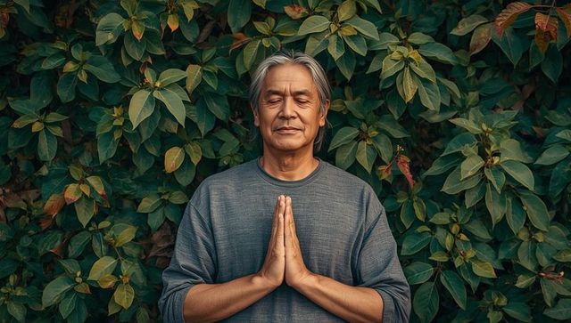 Tranquil Senior Man Practicing Mindfulness Meditation Outdoors