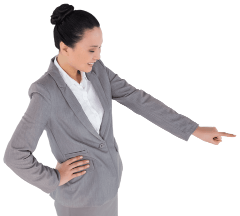 Cheerful Businesswoman Pointing Forward on Transparent Background