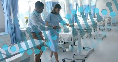 Physical therapist assisting patient in hospital for recovery