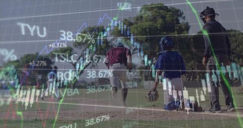 Athlete in Baseball Sprint with Stock Market Overlay Dynamic Fusion