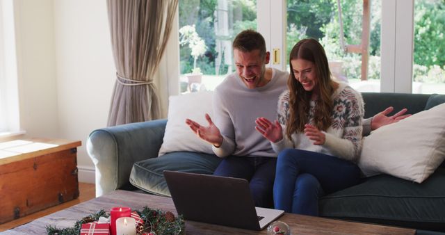 Happy Couple Having Video Call, Celebrating Holiday Season Virtually - Download Free Stock Images Pikwizard.com