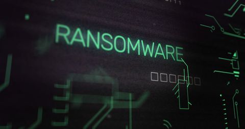 Digital concept with ransomware and circuit board visualization