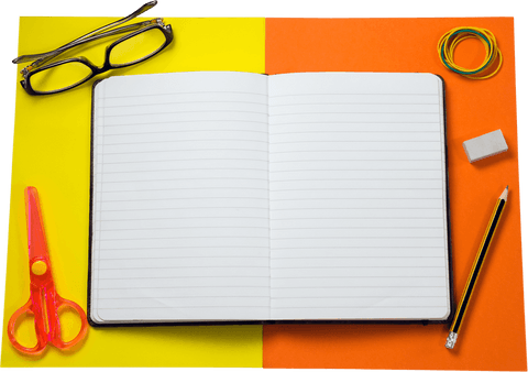 transparent notebook with stationery on bright dual color background - Download Free Stock Videos Pikwizard.com