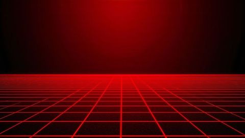 Glowing Neon Red Grid Stretching Toward Central Horizon Glow Retro Futurism
