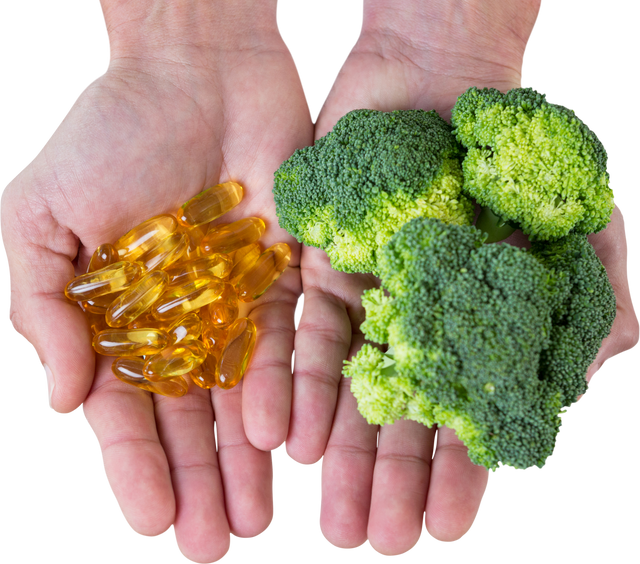 Hands Holding Transparent Vitamin Capsules and Fresh Broccoli - Download Free Stock Videos Pikwizard.com