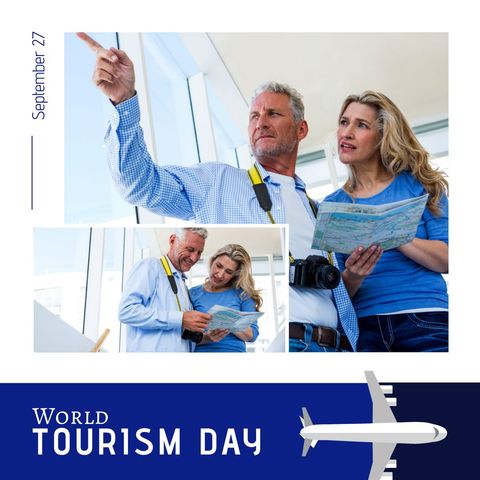 Couple Reading Map Celebrating World Tourism Day - Download Free Stock Templates Pikwizard.com