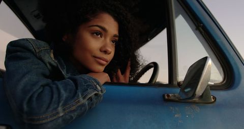 Thoughtful Woman Relaxing in Car at Sunset - Download Free Stock Images Pikwizard.com