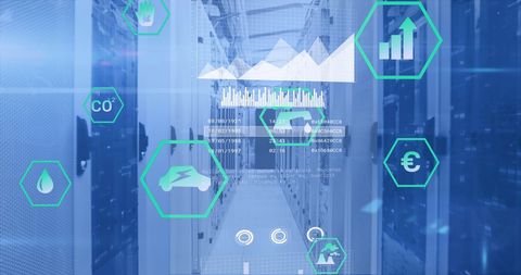 Digital Interface in Data Center with Analytics Graphs - Download Free Stock Images Pikwizard.com