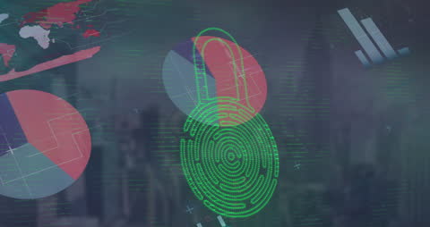 Digital Security Concept with Lock Icon and Data Over Cityscape