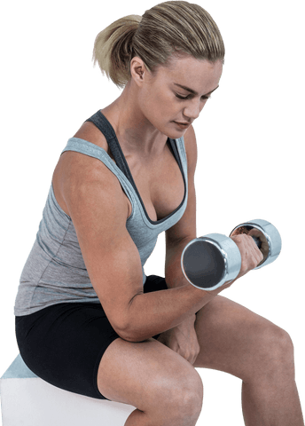 Transparent fit woman lifting weights indoors