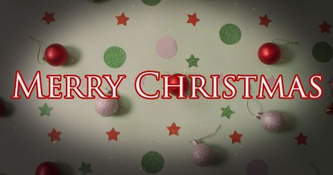 Festive Merry Christmas Greeting Card with Baubles and Stars